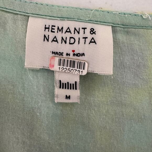 Hemant & Nandita Maxi Dress Women’s Size Medium Green Floral V-Neck Boho Style - Picture 11 of 15